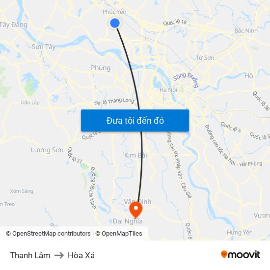 Thanh Lâm to Hòa Xá map
