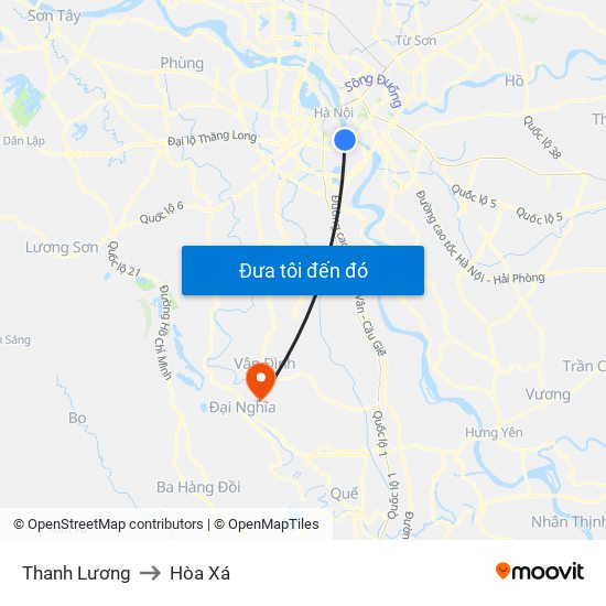 Thanh Lương to Hòa Xá map