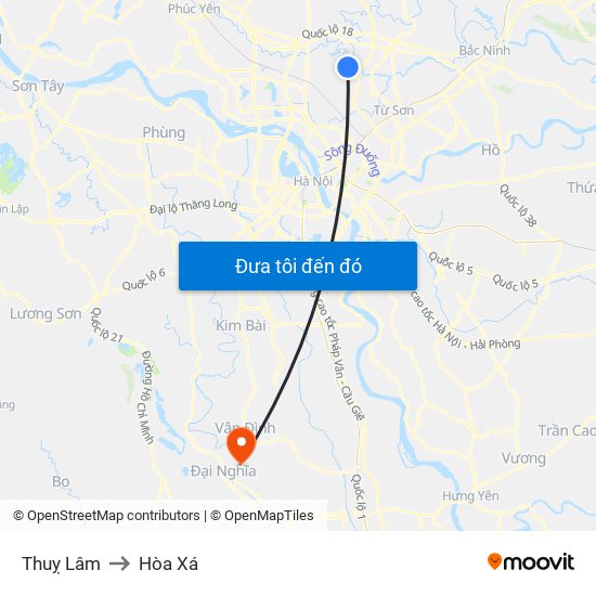 Thuỵ Lâm to Hòa Xá map