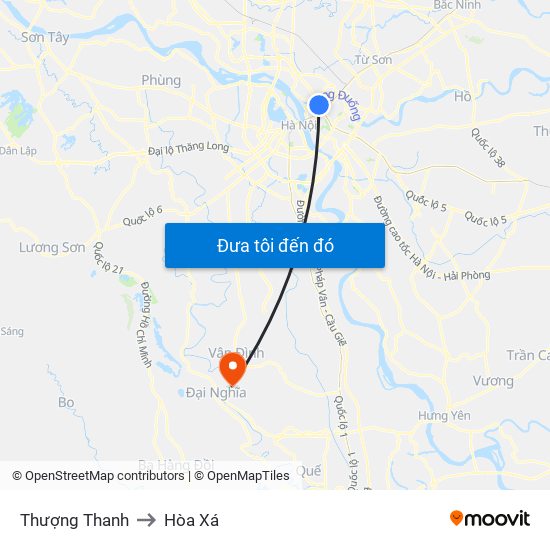 Thượng Thanh to Hòa Xá map