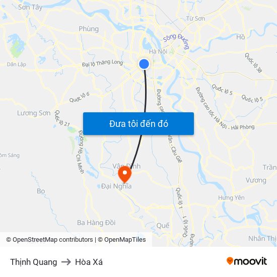 Thịnh Quang to Hòa Xá map