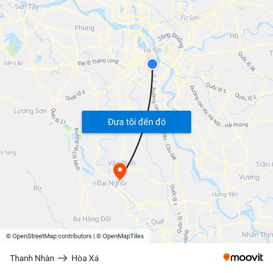 Thanh Nhàn to Hòa Xá map