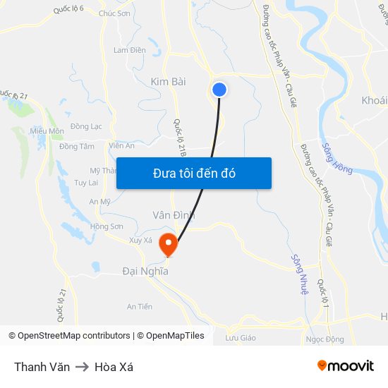 Thanh Văn to Hòa Xá map
