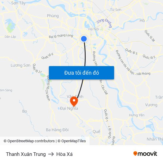 Thanh Xuân Trung to Hòa Xá map
