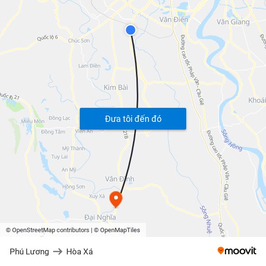 Phú Lương to Hòa Xá map