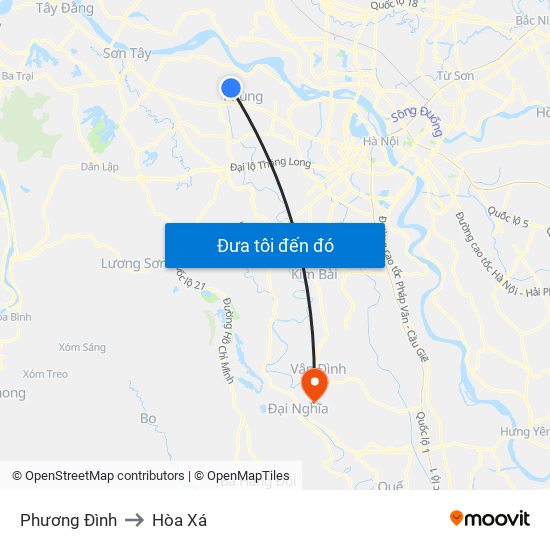 Phương Đình to Hòa Xá map