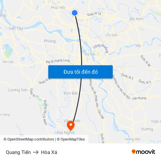 Quang Tiến to Hòa Xá map