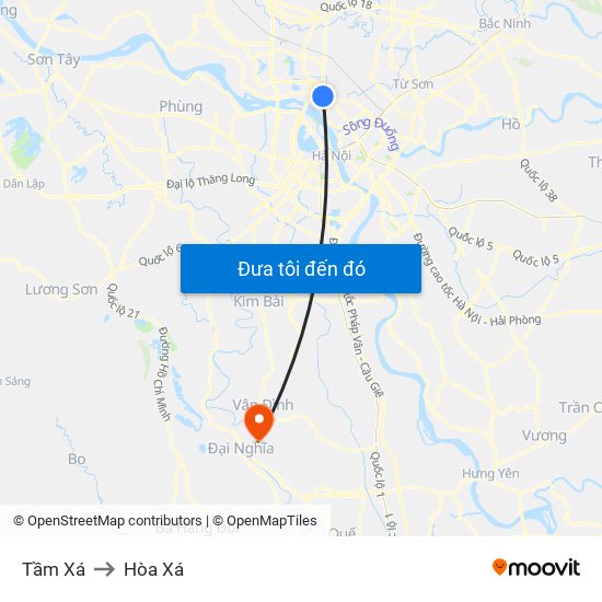 Tầm Xá to Hòa Xá map