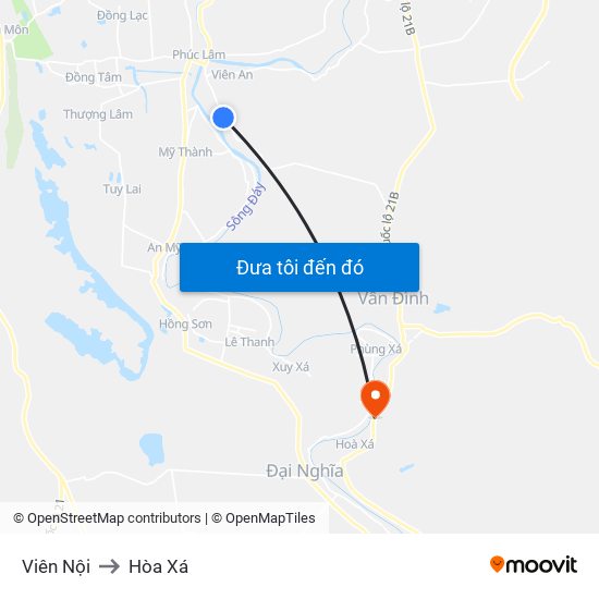 Viên Nội to Hòa Xá map