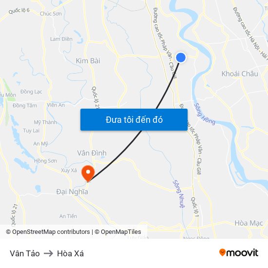 Vân Tảo to Hòa Xá map