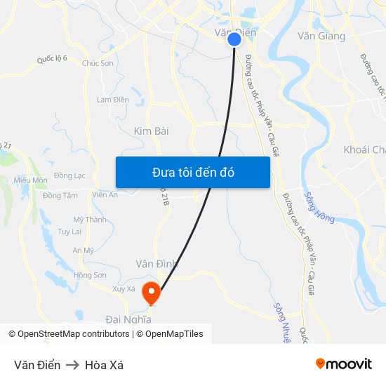 Văn Điển to Hòa Xá map