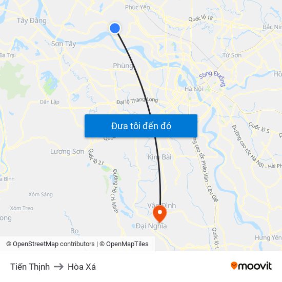 Tiến Thịnh to Hòa Xá map