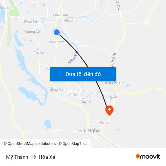 Mỹ Thành to Hòa Xá map