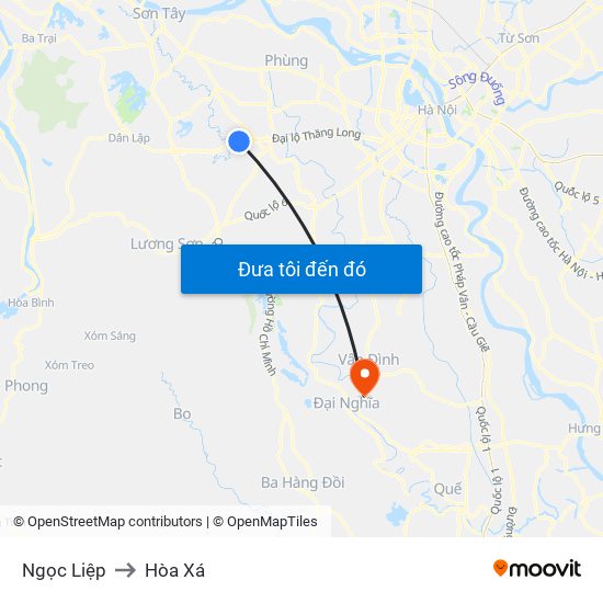 Ngọc Liệp to Hòa Xá map