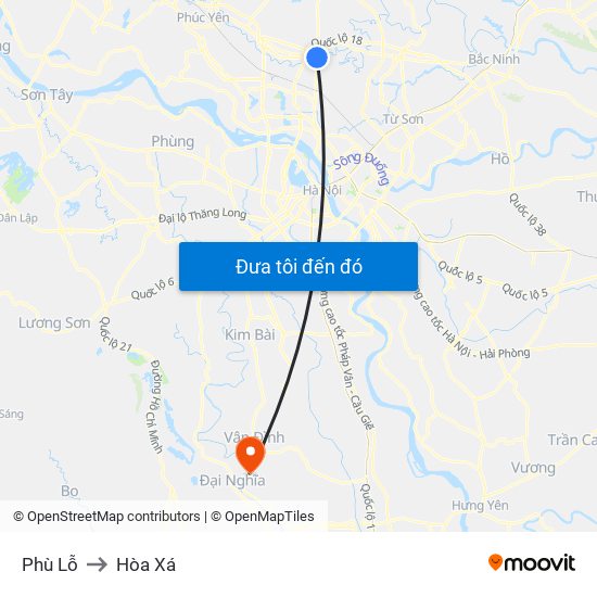 Phù Lỗ to Hòa Xá map