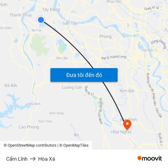 Cẩm Lĩnh to Hòa Xá map