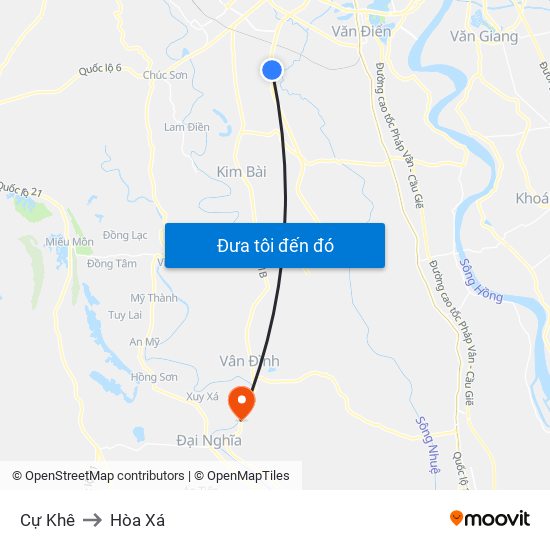 Cự Khê to Hòa Xá map