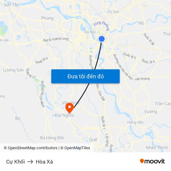 Cự Khối to Hòa Xá map