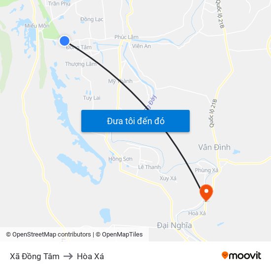 Xã Đồng Tâm to Hòa Xá map