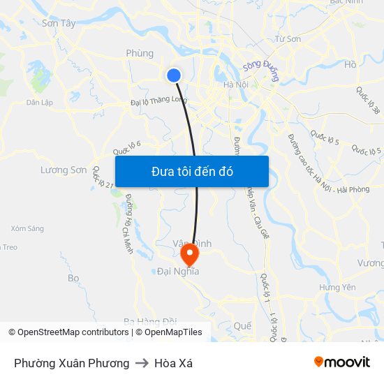 Phường Xuân Phương to Hòa Xá map