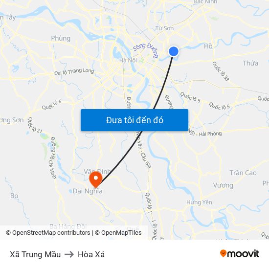 Xã Trung Mầu to Hòa Xá map