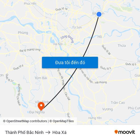Thành Phố Bắc Ninh to Hòa Xá map