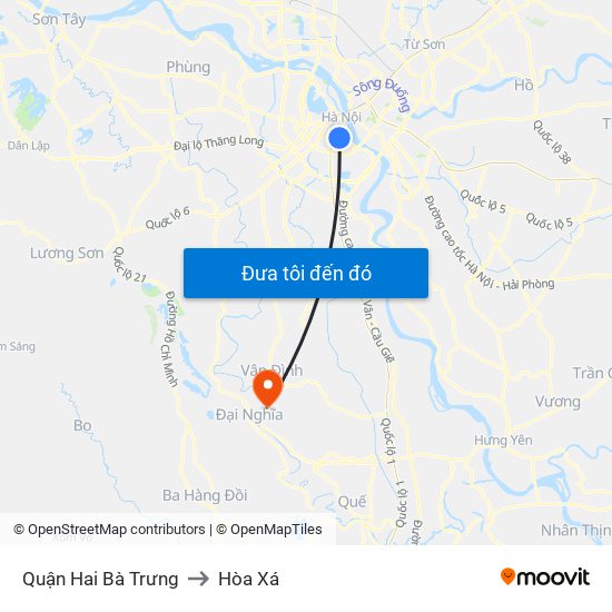 Quận Hai Bà Trưng to Hòa Xá map