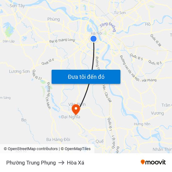 Phường Trung Phụng to Hòa Xá map