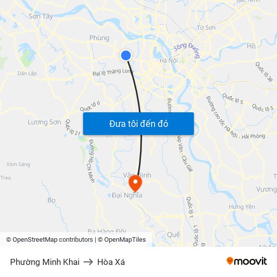 Phường Minh Khai to Hòa Xá map