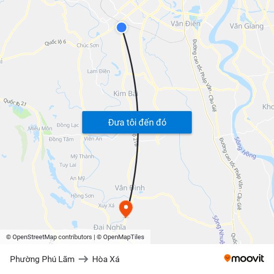 Phường Phú Lãm to Hòa Xá map