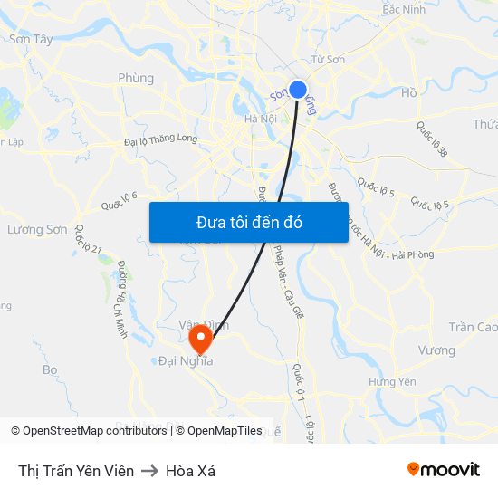 Thị Trấn Yên Viên to Hòa Xá map