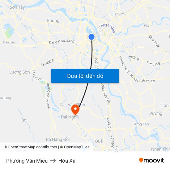 Phường Văn Miếu to Hòa Xá map
