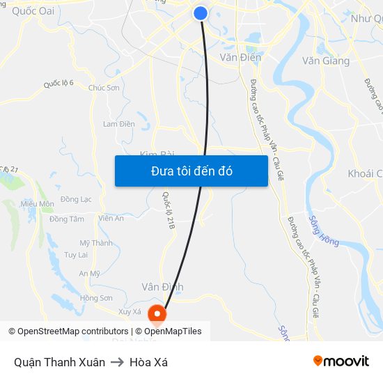 Quận Thanh Xuân to Hòa Xá map
