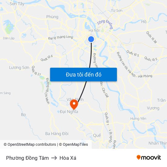 Phường Đồng Tâm to Hòa Xá map