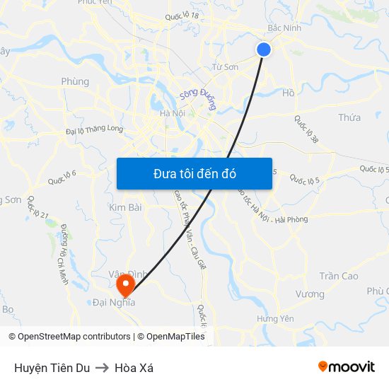 Huyện Tiên Du to Hòa Xá map