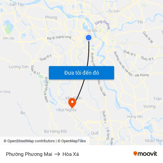 Phường Phương Mai to Hòa Xá map