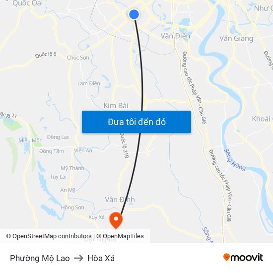 Phường Mộ Lao to Hòa Xá map
