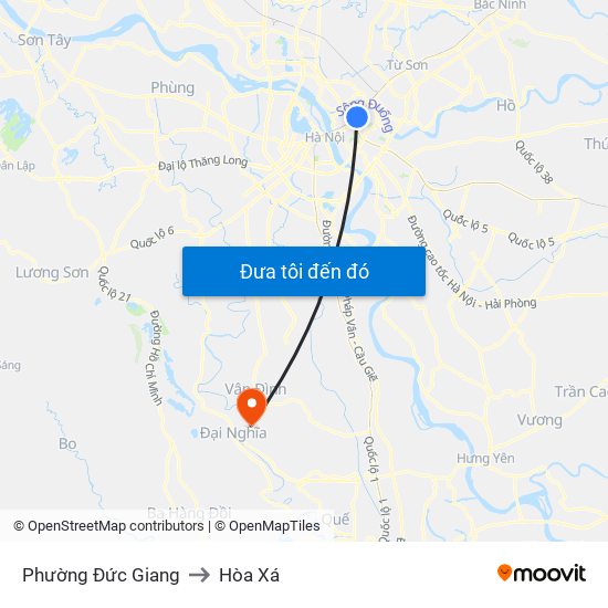 Phường Đức Giang to Hòa Xá map