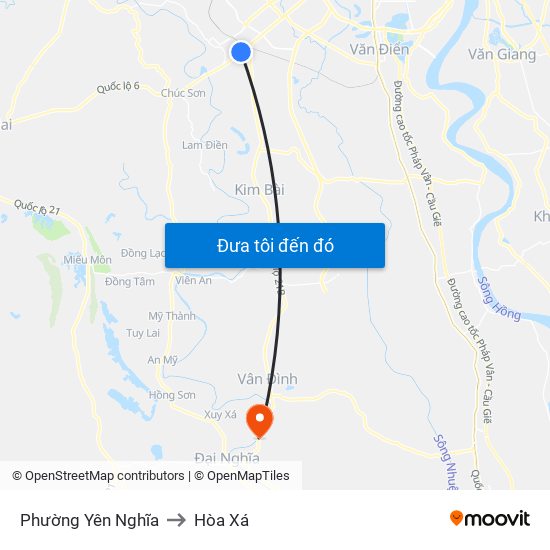 Phường Yên Nghĩa to Hòa Xá map