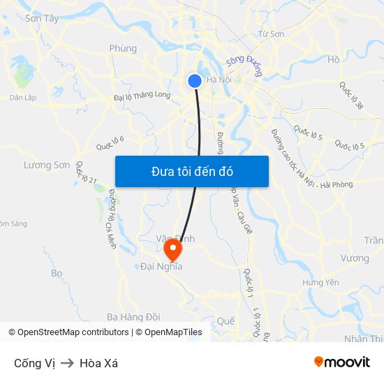 Cống Vị to Hòa Xá map