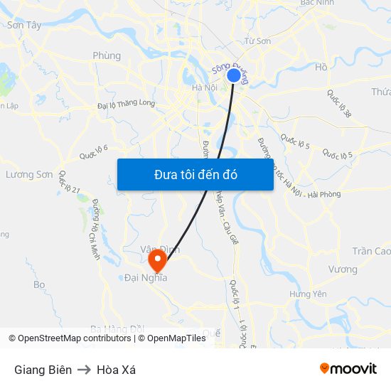 Giang Biên to Hòa Xá map