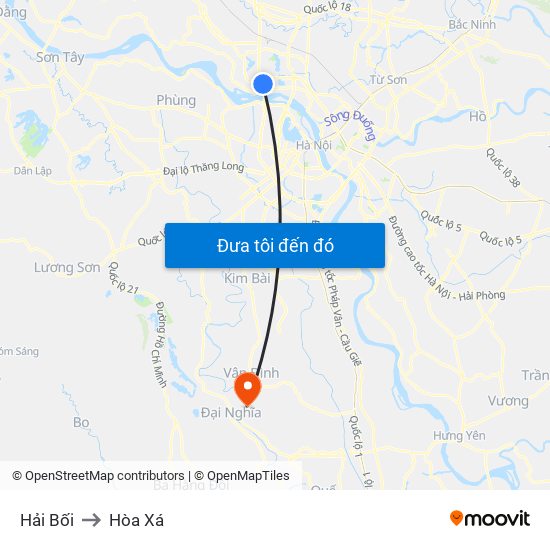 Hải Bối to Hòa Xá map