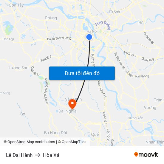 Lê Đại Hành to Hòa Xá map