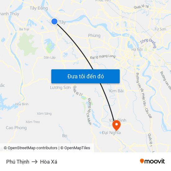 Phú Thịnh to Hòa Xá map