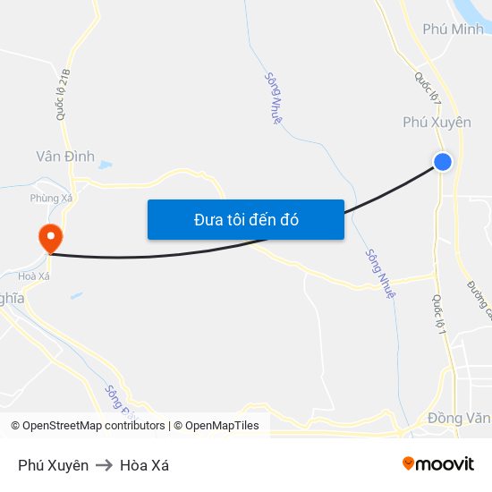 Phú Xuyên to Hòa Xá map