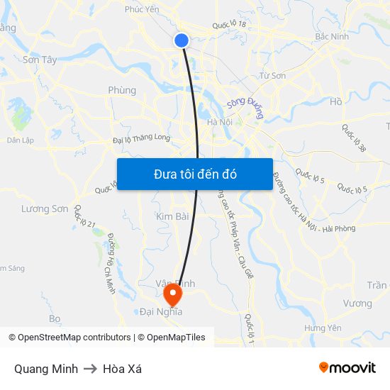 Quang Minh to Hòa Xá map