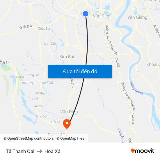 Tả Thanh Oai to Hòa Xá map