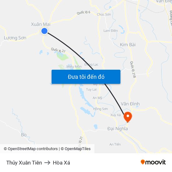 Thủy Xuân Tiên to Hòa Xá map