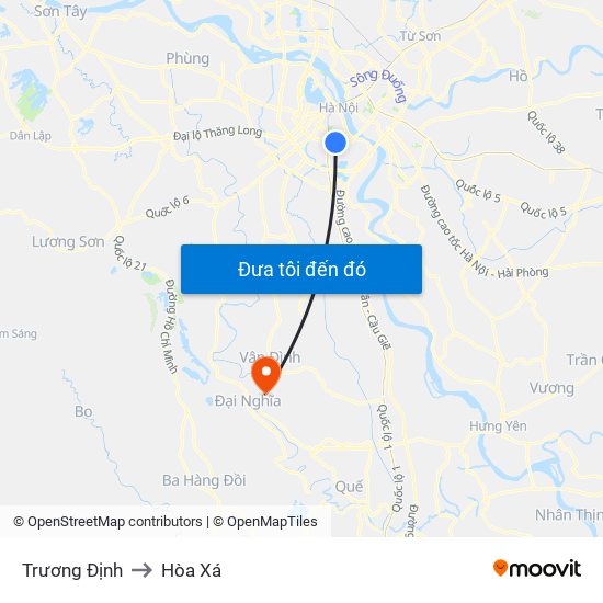 Trương Định to Hòa Xá map