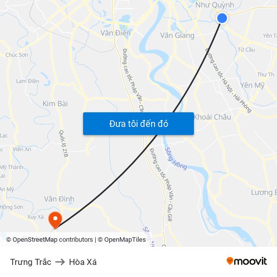 Trưng Trắc to Hòa Xá map